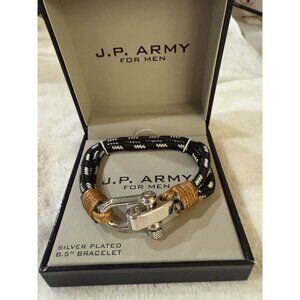 J.P. Army Mens 8.5" Silver Plated Bracelet With Rope Detail In Gift Box